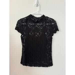 Zara Black Sheer Lace Blouse With Built in Camisole Sz SM Whimsygoth Romantic